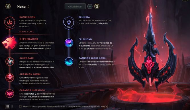 Así serían las runas ideales si llevases Depredador con Nunu