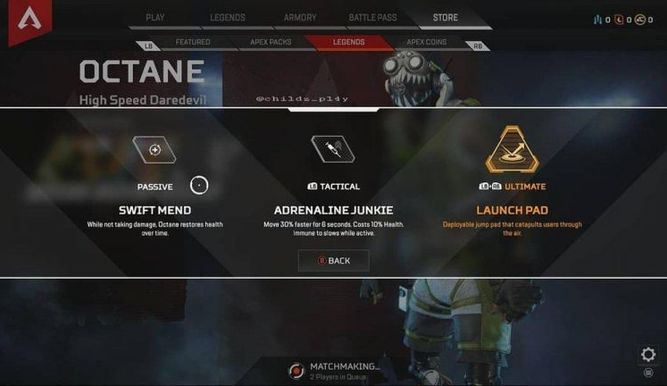 Filtración de las habilidades de Octane