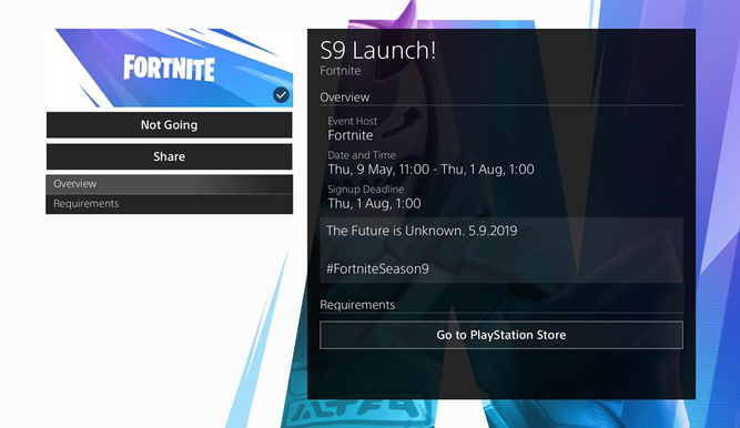 Información de la temporada 9 de Fortnite en la PlayStation Store