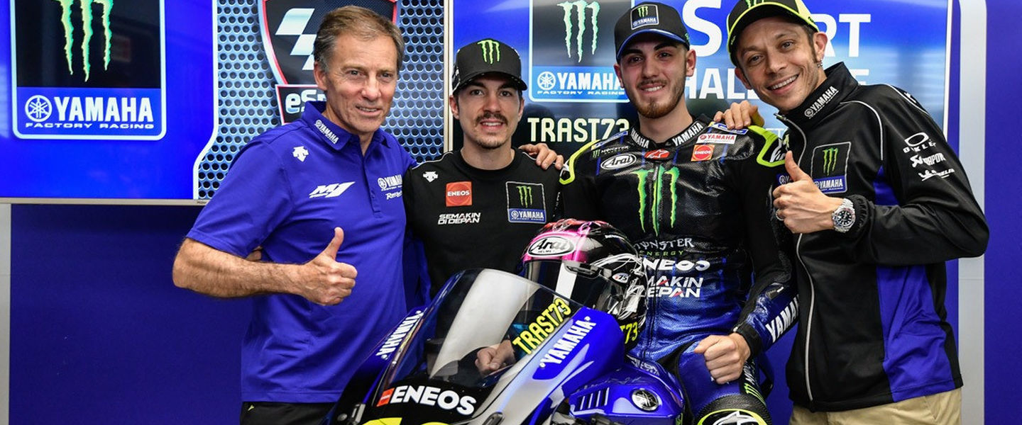 Lin Jarvis, Maverick Viñales, Lorenzo Daretti y Valentino Rossi
