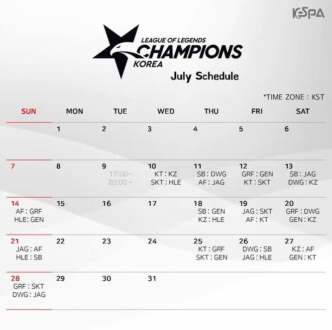 Calendario de julio