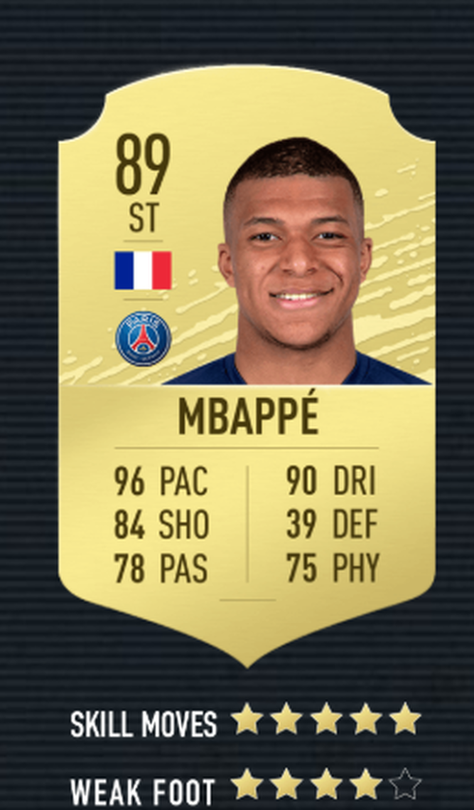Así es la carta de Mbappé en FIFA 20