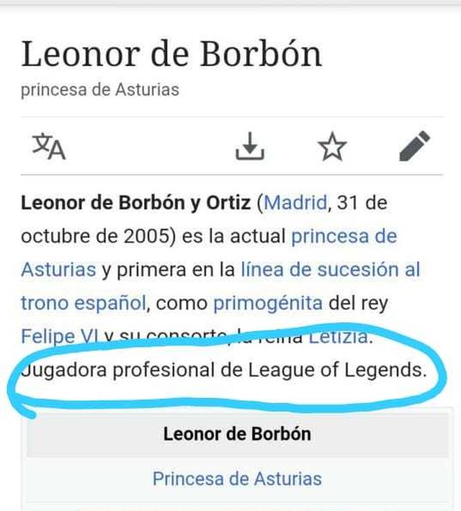La página de la princesa Leonor modificada