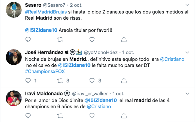 Algunos de los tuits que aparecen cada partido que el Real Madrid juega
