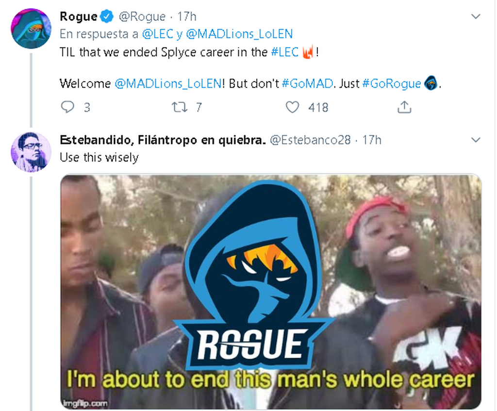 Rogue tampoco quiso perderse la bienvenida de MAD Lions y lanzó un mensaje con mucho canalleo