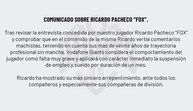 Comunicado oficial de Vodafone Giants
