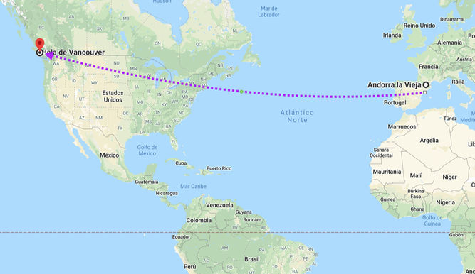 Trayecto Andorra - Isla de Vancouver