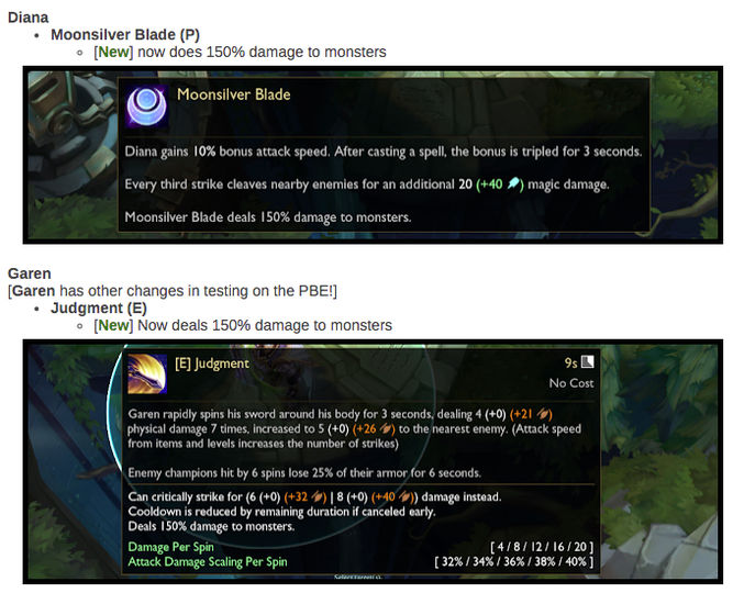 Cambios en Diana y Garen para el parche 10.4