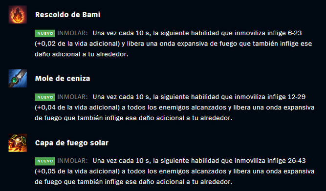 Los cambios a los objetos con inmolar