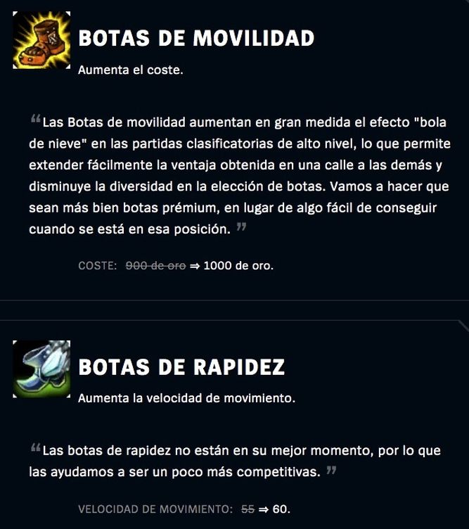 Cambios a las botas de movilidad y de rapidez