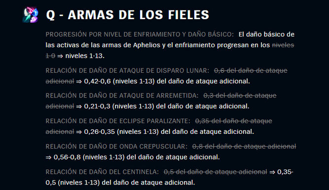Cambios a la Q de Aphelios