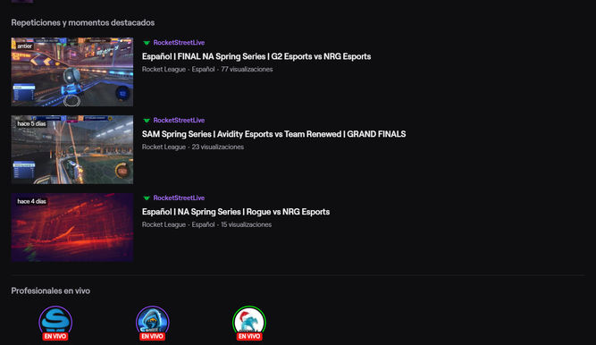 Jugadores profesionales en la pestaña de Esports