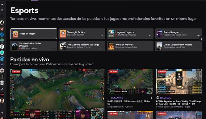 Así se ve la nueva pestaña de Esports