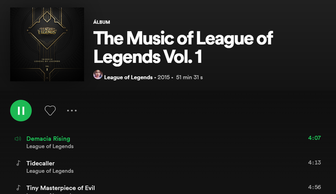 Uno de los álbumes de League of Legends en Spotify