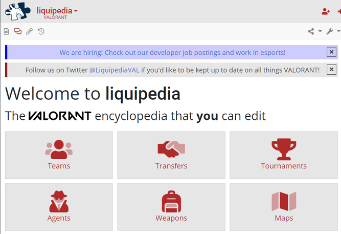 Portada de la Liquipedia de VALORANT
