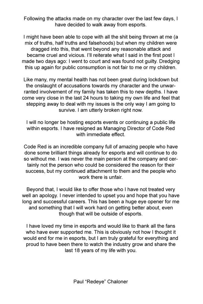 Carta de despedida de Redeye