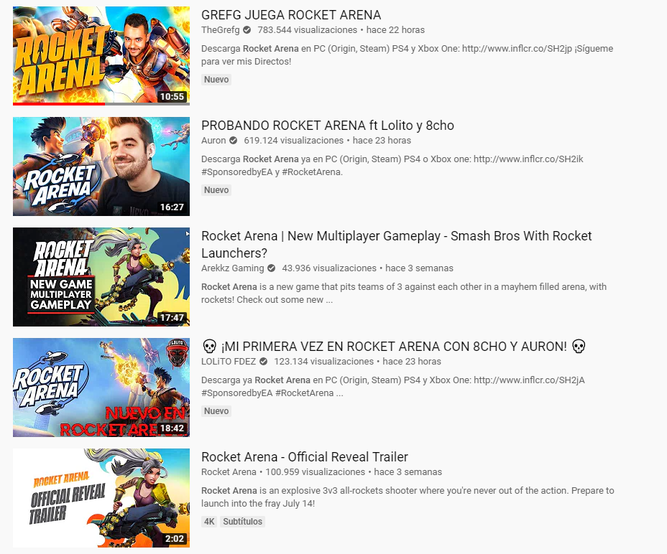 Rocket Arena en YouTUbe