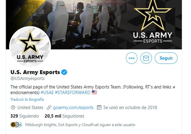 Página de Twitter del Ejército de EE.UU esports