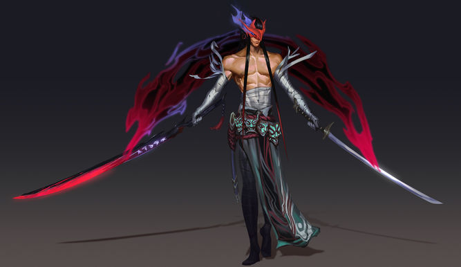 Yone con sus dos espadas y la máscara