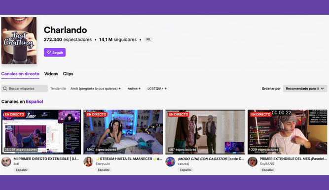 La categoría 'Charlando' es la más consumida en Twitch y apareció en 2018