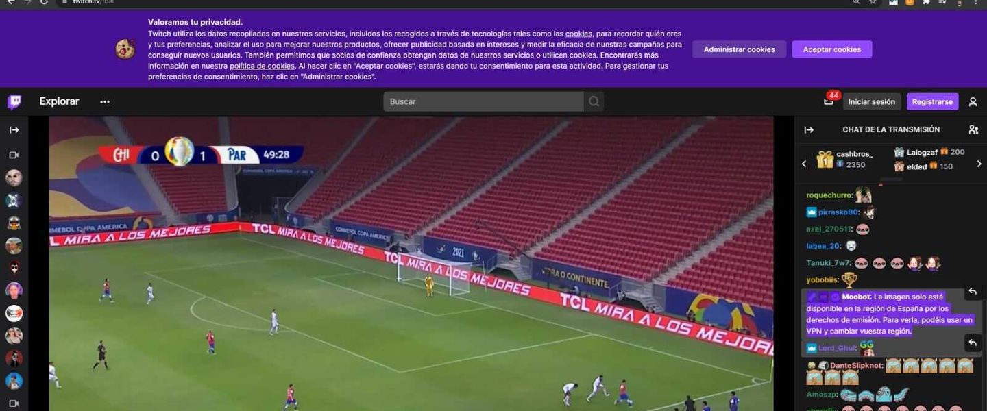 Imagen del mensaje de VPN del canal de Ibai