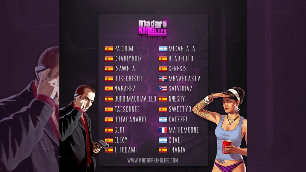 PacoGM, CharlyRuiz, Isawela, Josecristo, Nararez, JordiMaquiavello, Teaschnee, Jotacanario, Geri, Elixy, Titodami, Micaelala, Bladecito, Genesis, MrVargastv, Salvidiaz, Nnegry, SweetyB, Katzze!, MarieMoone, Chali y Thania.