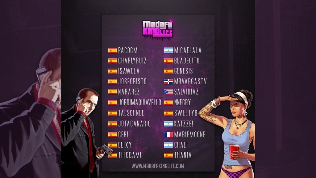 PacoGM, CharlyRuiz, Isawela, Josecristo, Nara Rez, Jordi Maquiavello, Tae Schnee, JotaCanario, Geri, Elixy, TitoDami, Bladecito, Genesis, Nnegry, Sweetyb y Thania.