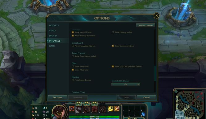 Opciones de chat en el LoL