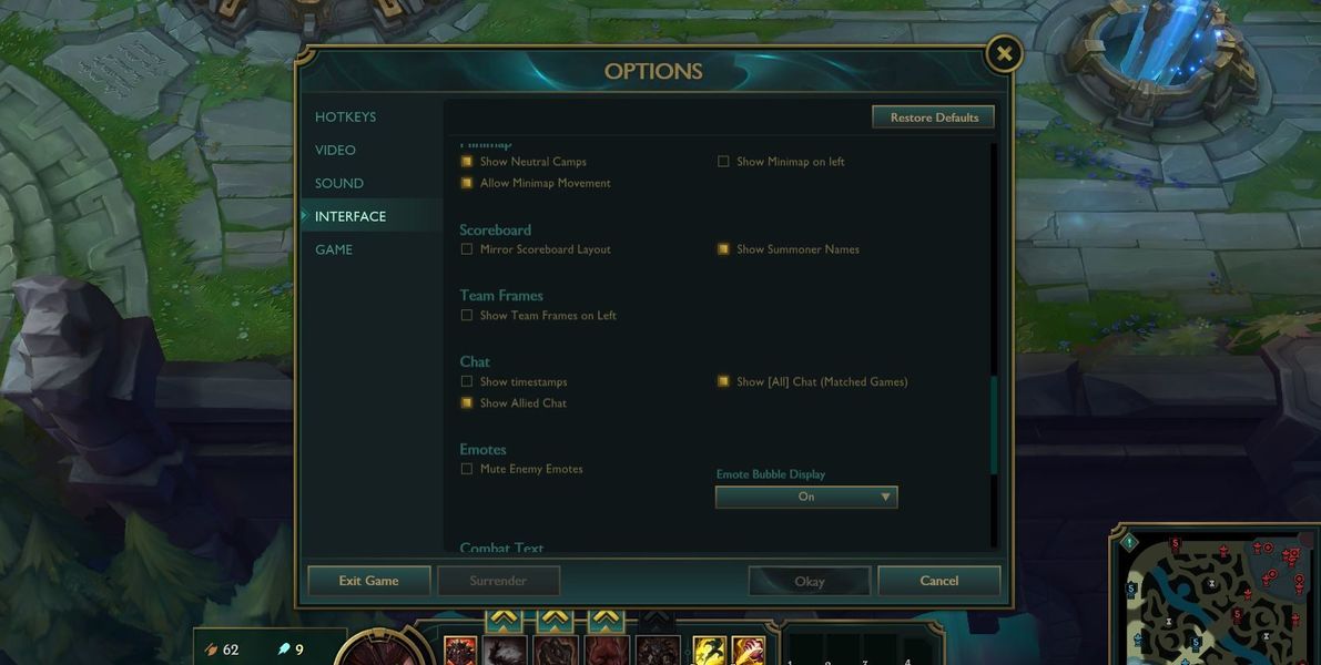 Opciones de chat en el LoL