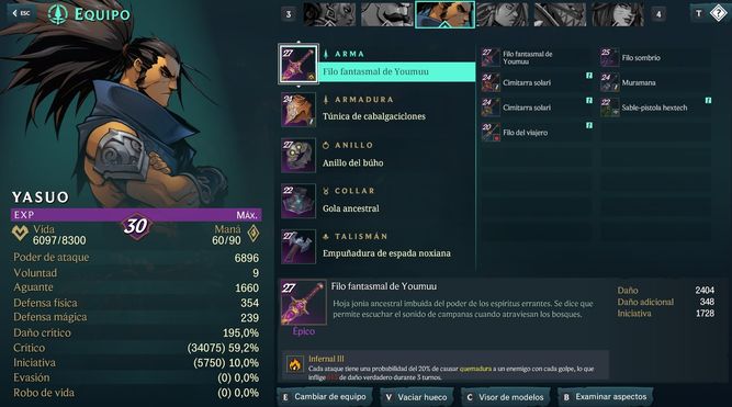 La parte del inventario, muy cuidada en Ruined King