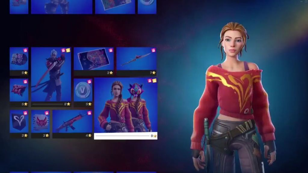 Skin femenina y otros elementos, destacando una con una gran espada