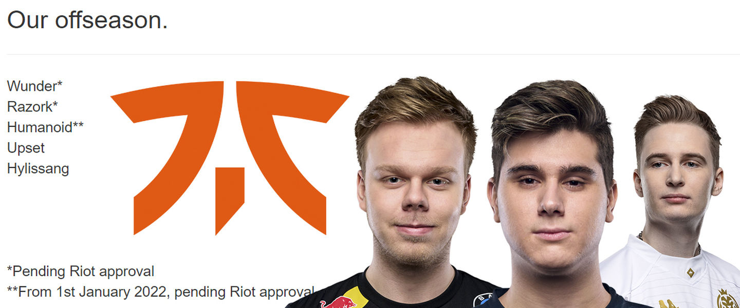 Fnatic confirma los fichajes de Razork, Wunder y Humanoid