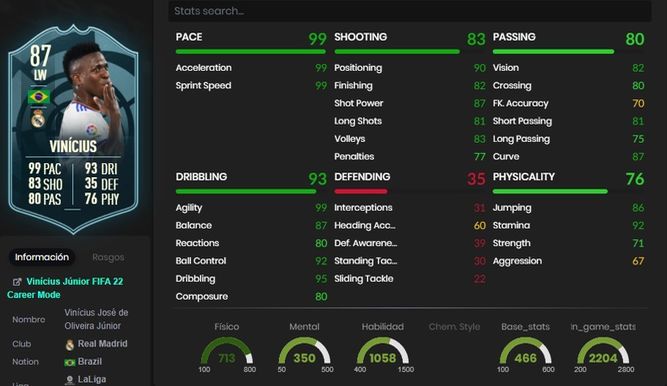 Carta POTM de Vinícius en FIFA 22