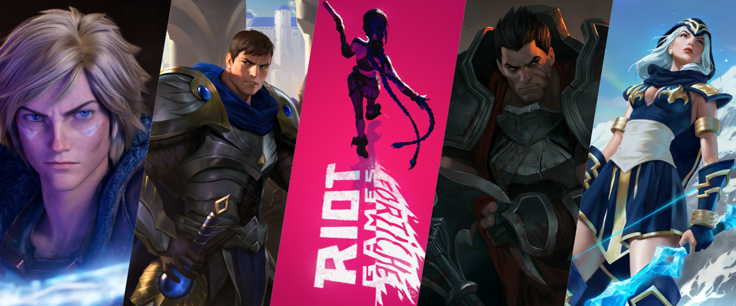 Ezreal, Garen, Jinx, Darius y Ashe (De izquierda a derecha)