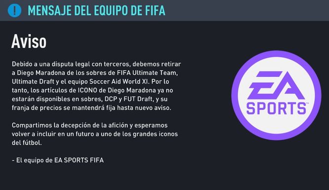 Mensaje de FIFA sobre Maradona