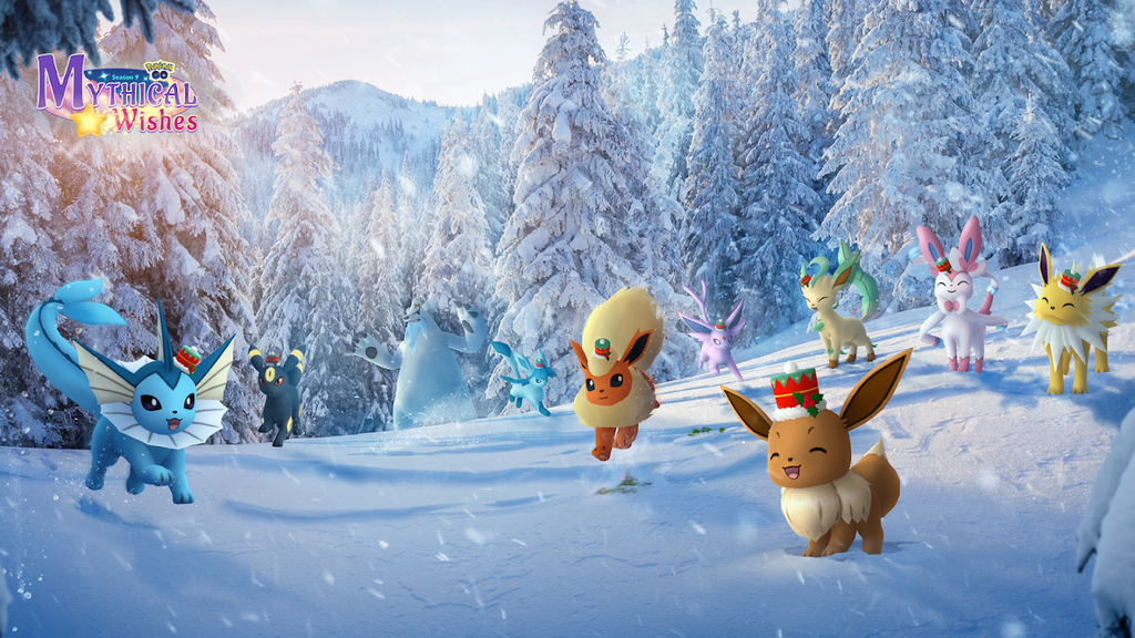 Eevee y sus evoluciones con gorro festivo
