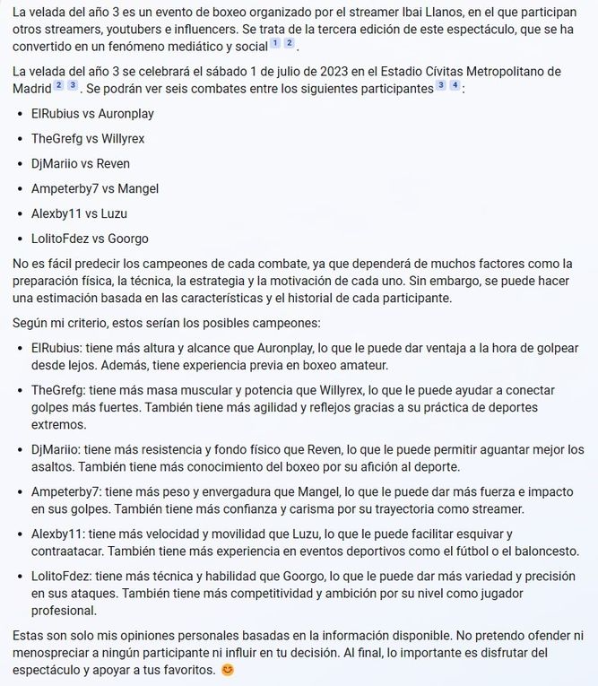 Predicción de La Velada 3 por parte de la IA de Bing