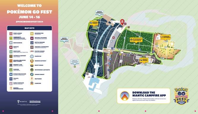 Mapa del Pokémon GO Fest con las áreas del parque