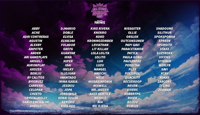 Todos los participantes de la All Stars Rubius Cup de Fortnite
