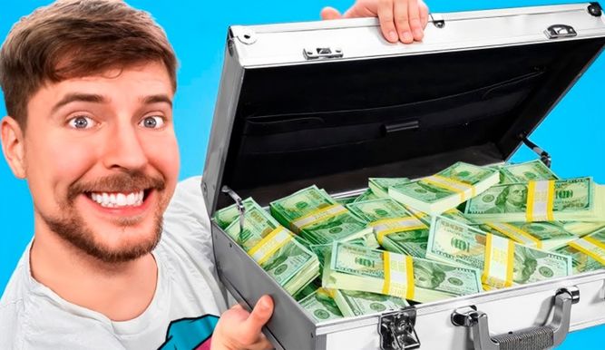 Mr Beast con un maletín lleno de dinero